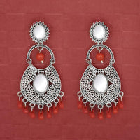 Jeweljunk Silver Plated Red Beads Mirror Dangler Earrings - 1314747E