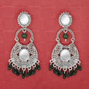 Jeweljunk Silver Plated Green Beads Mirror Dangler Earrings - 1314747F