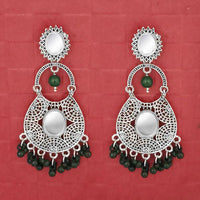 Jeweljunk Silver Plated Green Beads Mirror Dangler Earrings - 1314747F