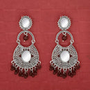 Jeweljunk Silver Plated Brown Beads Mirror Dangler Earrings - 1314747H
