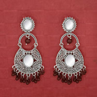 Jeweljunk Silver Plated Brown Beads Mirror Dangler Earrings - 1314747H