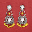 Jeweljunk Silver Plated Yellow Beads Mirror Dangler Earrings - 1314747I