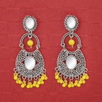 Jeweljunk Silver Plated Yellow Beads Mirror Dangler Earrings - 1314747I