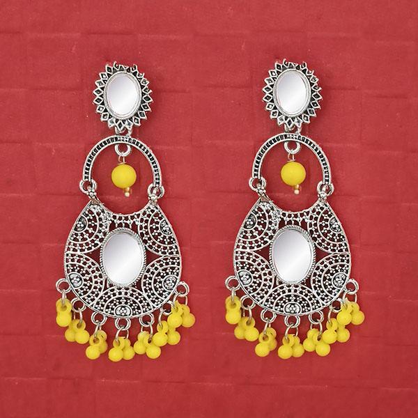 Jeweljunk Silver Plated Yellow Beads Mirror Dangler Earrings - 1314747I
