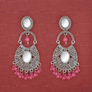Jeweljunk Silver Plated Pink Beads Mirror Dangler Earrings - 1314747K