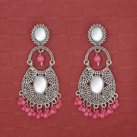 Jeweljunk Silver Plated Pink Beads Mirror Dangler Earrings - 1314747K