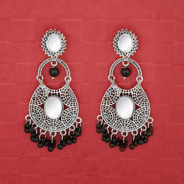 Jeweljunk Silver Plated Black Beads Mirror Dangler Earrings - 1314747L