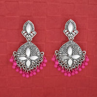 Jeweljunk Silver Plated Pink Beads Mirror Dangler Earrings - 1314748A