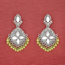 Jeweljunk Silver Plated Green Beads Mirror Dangler Earrings - 1314748B