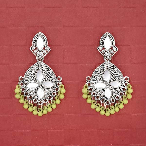 Jeweljunk Silver Plated Green Beads Mirror Dangler Earrings - 1314748B