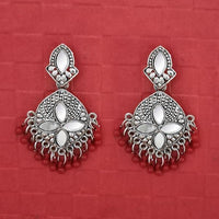 Jeweljunk Silver Plated Maroon Beads Mirror Dangler Earring - 1314748C