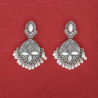 Jeweljunk Silver Plated White Beads Mirror Dangler Earrings - 1314748F