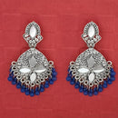 Jeweljunk Silver Plated Blue Beads Mirror Dangler Earrings - 1314748H