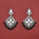 Jeweljunk Silver Plated Black Beads Mirror Dangler Earrings - 1314748J
