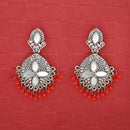 Jeweljunk Silver Plated Red Beads Mirror Dangler Earrings - 1314748L