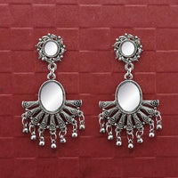 Jeweljunk Silver Plated Mirror Dangler Earrings - 1314756