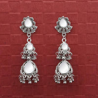 Jeweljunk Silver Plated Chain Mirror Jhumki Earrings - 1314760