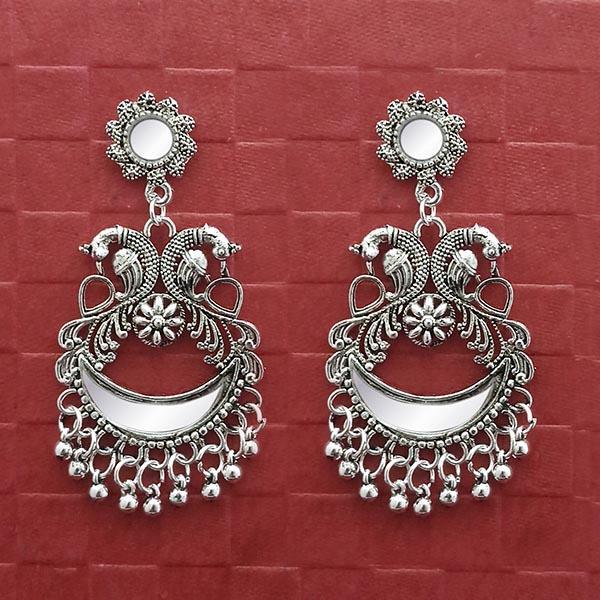 Jeweljunk Silver Plated Peacock Mirror Jhumki Earrings - 1314761