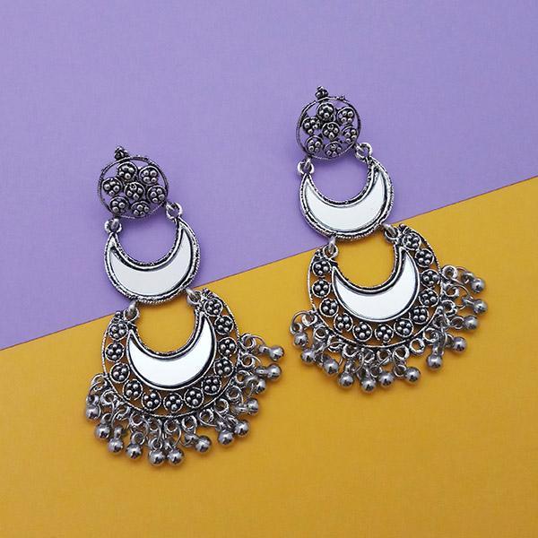 Jeweljunk Silver Plated Mirror Afghani Dangler Earrings - 1314770