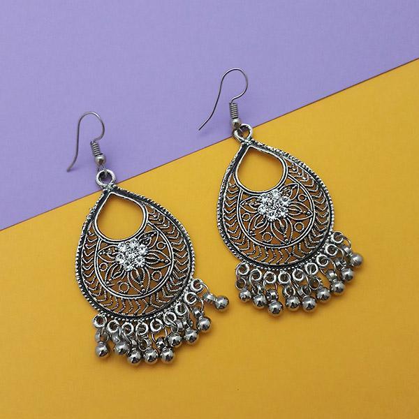 Jeweljunk Oxidised Plated White Austrian Stone Dangler Earrings - 1314773