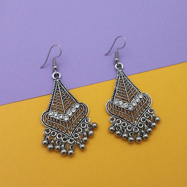 Jeweljunk Oxidised Plated White Austrian Stone Dangler Earrings - 1314774