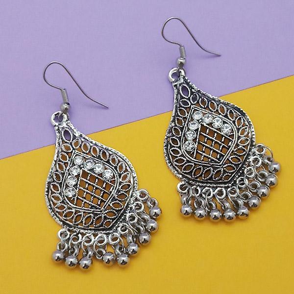 Jeweljunk Oxidised Plated White Austrian Stone Dangler Earrings - 1314775