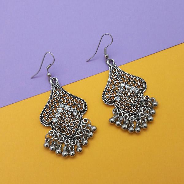 Jeweljunk Oxidised Plated White Austrian Stone Dangler Earrings - 1314776