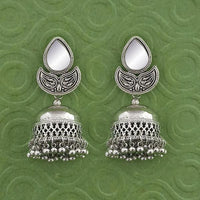 Jeweljunk Silver Plated Mirror Jhumki Earrings - 1314786