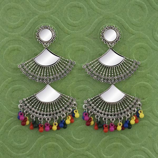 Jeweljunk Silver Plated Multi Beads Mirror Dangler Earrings - 1314787