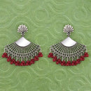 Jeweljunk Silver Plated Maroon Beads Mirror Jhumki Earrings - 1314788A