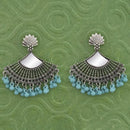 Jeweljunk Silver Plated Blue Beads Mirror Jhumki Earrings - 1314788B