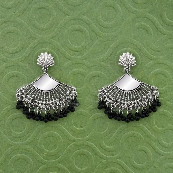 Jeweljunk Silver Plated Black Beads Mirror Jhumki Earrings - 1314788C