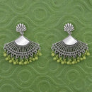 Jeweljunk Silver Plated Green Beads Mirror Jhumki Earrings - 1314788D