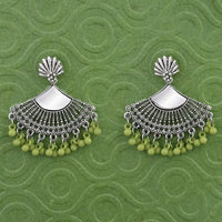 Jeweljunk Silver Plated Green Beads Mirror Jhumki Earrings - 1314788D