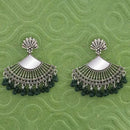 Jeweljunk Silver Plated Green Beads Mirror Jhumki Earrings - 1314788G