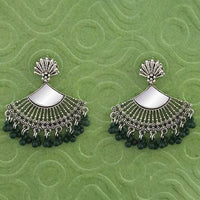 Jeweljunk Silver Plated Green Beads Mirror Jhumki Earrings - 1314788G
