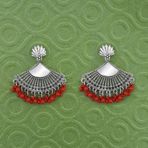 Jeweljunk Silver Plated Red Beads Mirror Jhumki Earrings - 1314788H
