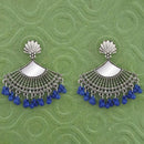 Jeweljunk Silver Plated Blue Beads Mirror Jhumki Earrings - 1314788I