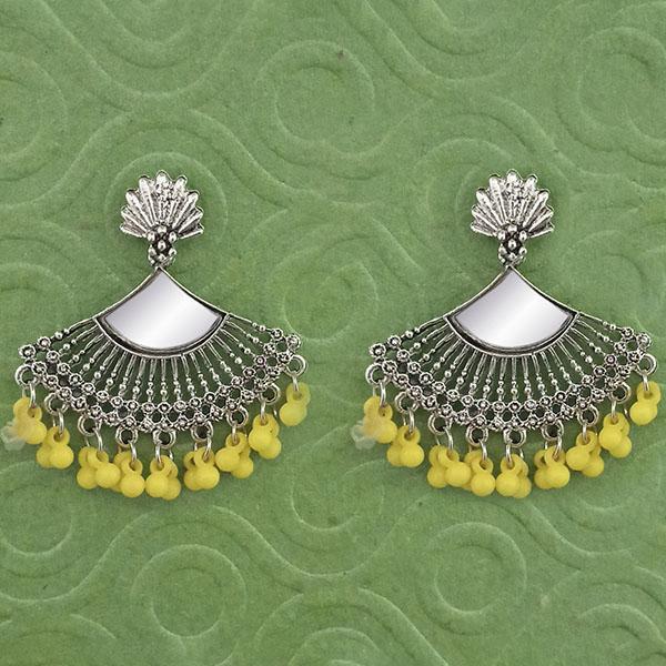 Jeweljunk Silver Plated Yellow Beads Mirror Jhumki Earrings - 1314788J