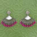 Jeweljunk Silver Plated Pink Beads Mirror Jhumki Earrings - 1314788L