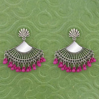 Jeweljunk Silver Plated Pink Beads Mirror Jhumki Earrings - 1314788L
