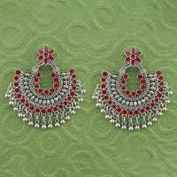 Jeweljunk Maroon Meenakari Silver Plated Afghani Earrings - 1314789A