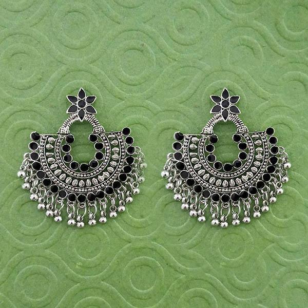Jeweljunk Black Meenakari Silver Plated Afghani Earrings - 1314789B