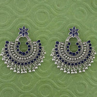 Jeweljunk Blue Meenakari Silver Plated Afghani Earrings - 1314789C