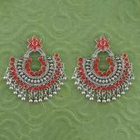 Jeweljunk Orange Meenakari Silver Plated Afghani Earrings - 1314789D