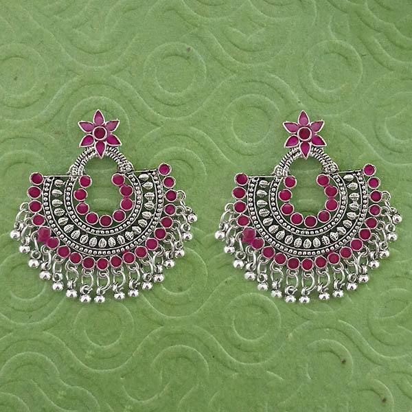 Jeweljunk Pink Meenakari Silver Plated Afghani Earrings - 1314789E