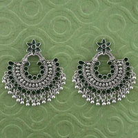 Jeweljunk Green Meenakari Silver Plated Afghani Earrings - 1314789F