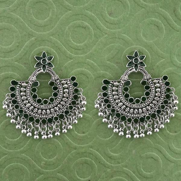 Jeweljunk Green Meenakari Silver Plated Afghani Earrings - 1314789F