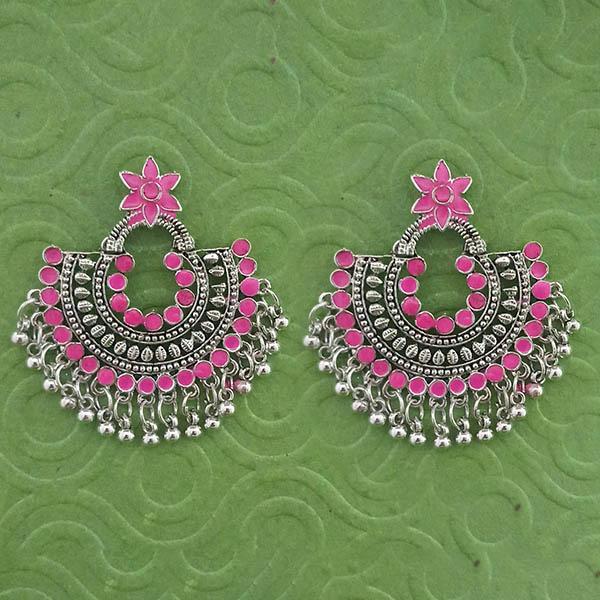Jeweljunk Pink Meenakari Silver Plated Afghani Earrings - 1314789G