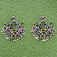 Jeweljunk Multi Meenakari Silver Plated Afghani Earrings - 1314789H